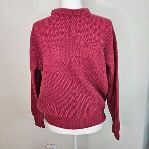 BENETTON Sweater Large Made In Italy Pink Burgundy Shetland Wool Knit